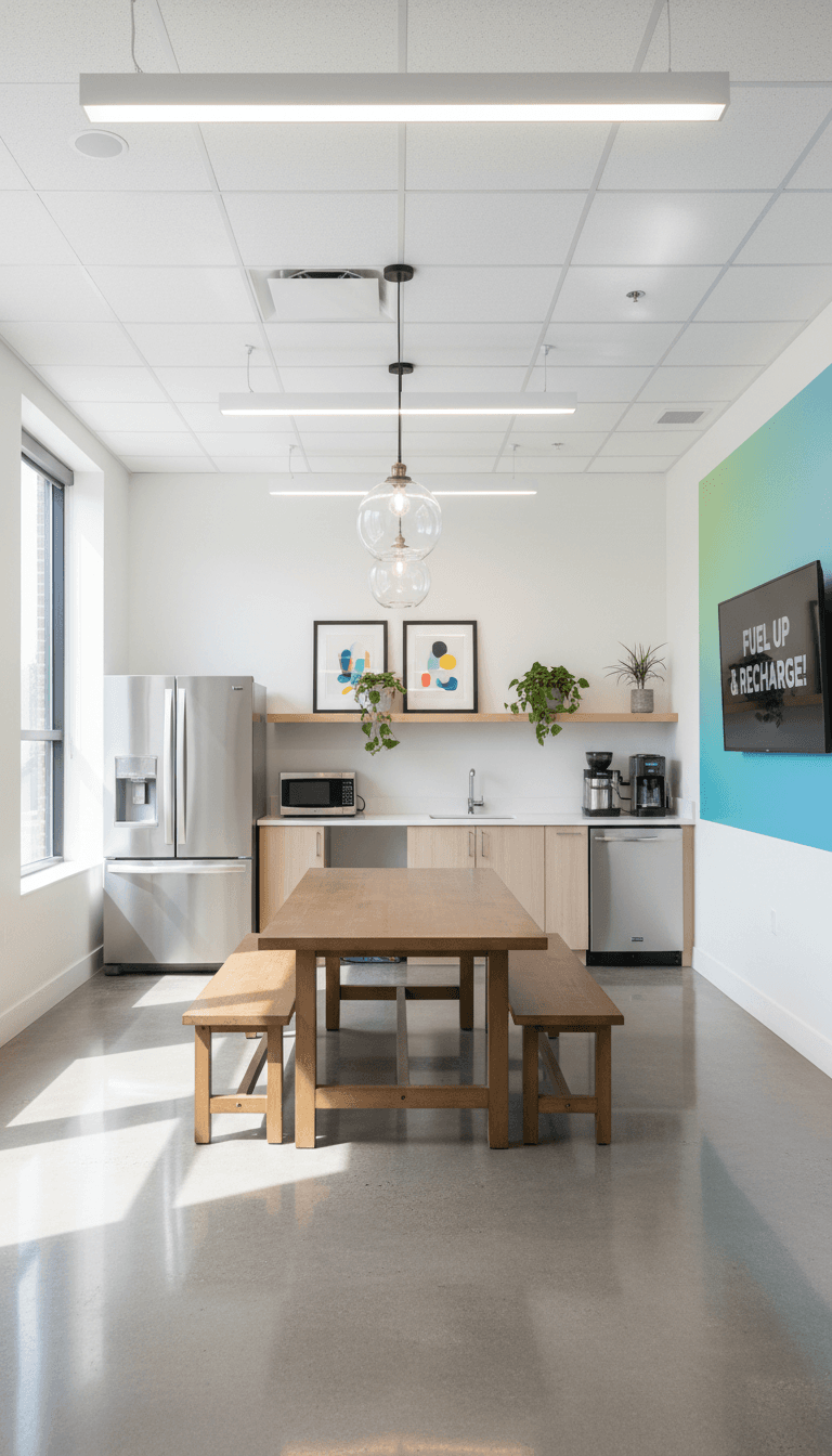 Spotless commercial office break room after professional cleaning