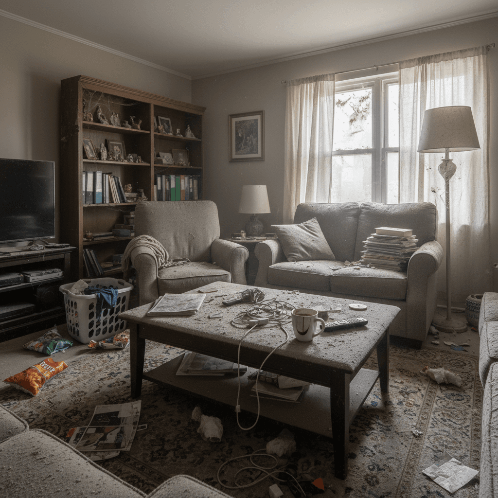Living room before deep cleaning