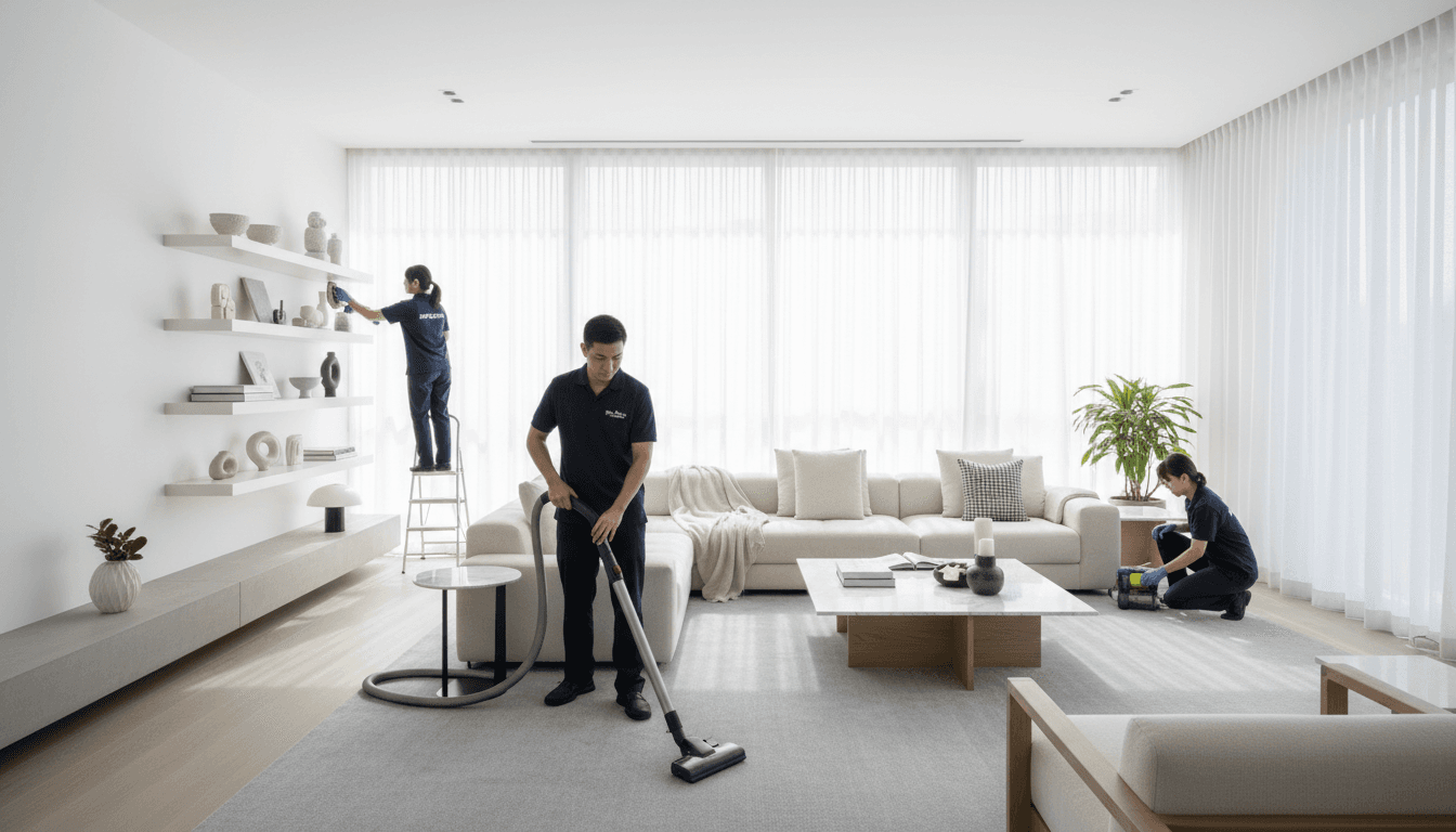Professional cleaning service with eco-friendly steam cleaning method