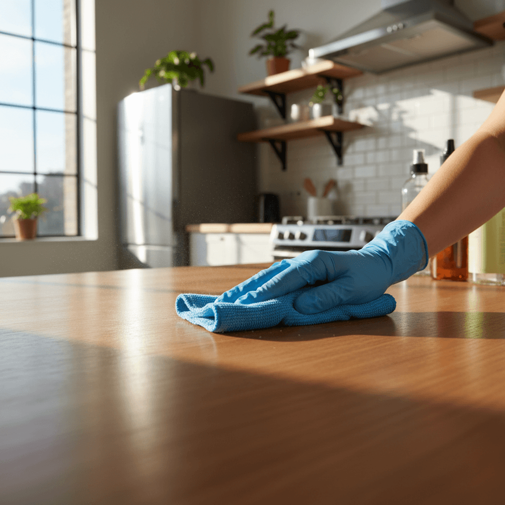 Professional cleaner applying eco-friendly cleaning solution